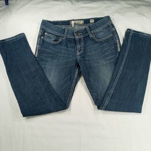 BKE Payton skinny jeans women's 28R Silver thread white topstitching rhinestones